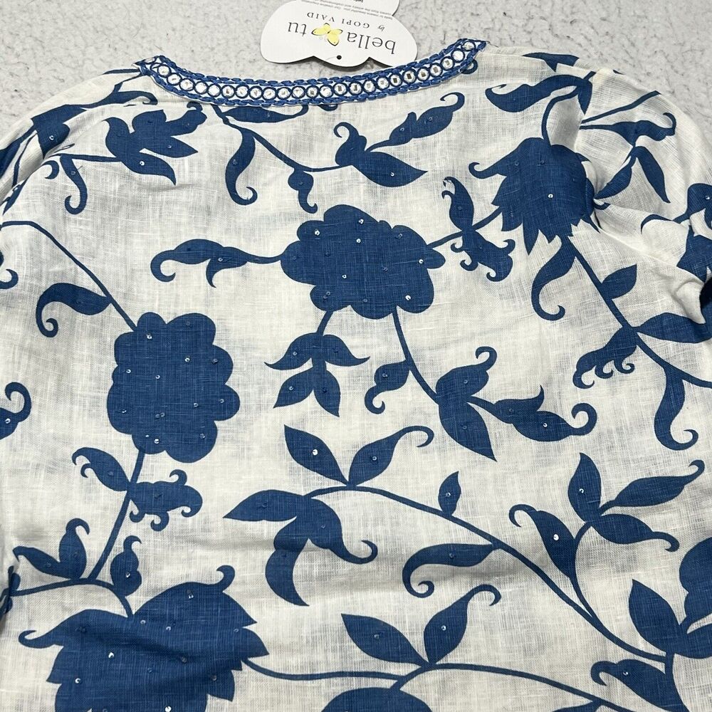 Bella Tu by Gopi Vaid Women's 4 Floral 3/4 Sleeve Rhinestone Sparkle Blouse - Picture 10 of 12